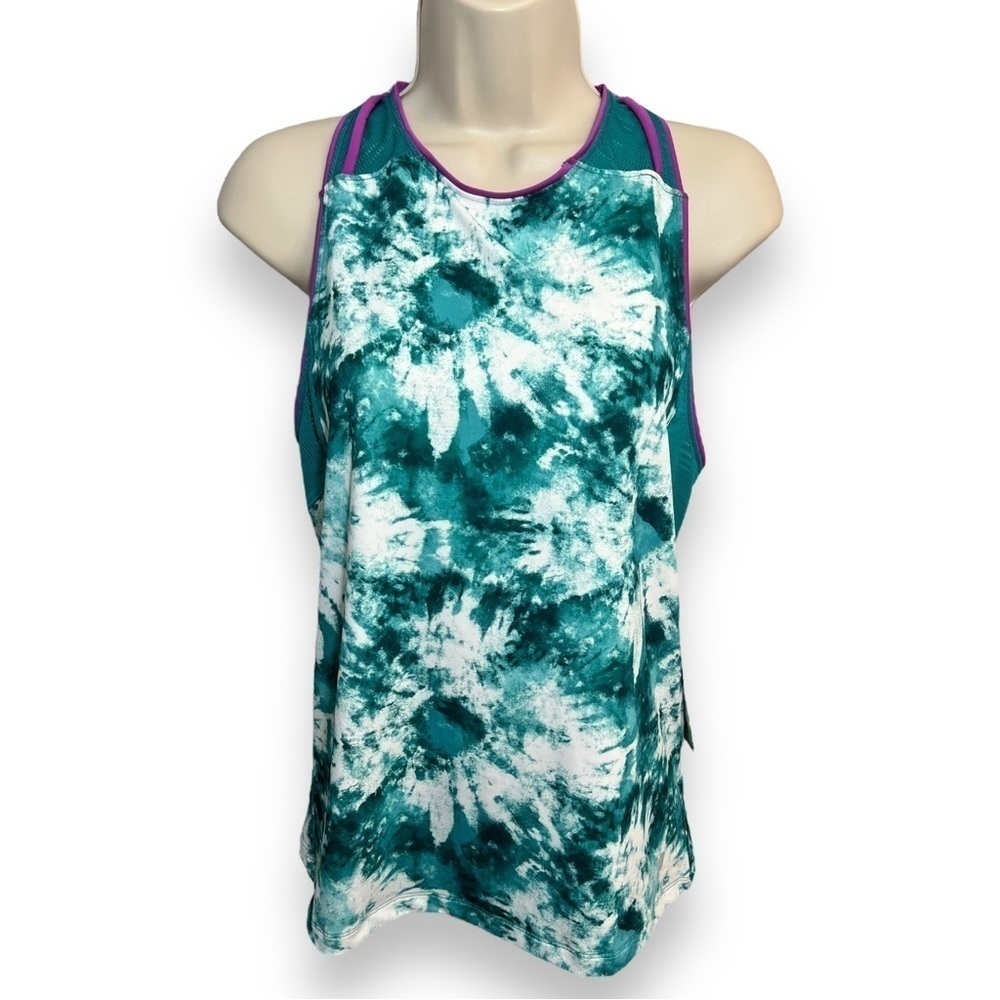 Prince Women’s Piped Mesh Fashion Top Blue Grass Tie Dye Size Medium